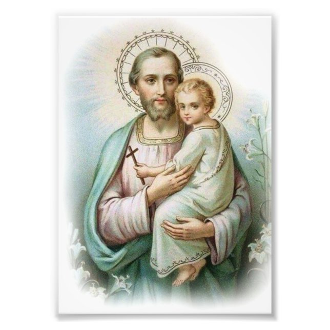 Traditional St. Joseph & Child Jesus with Cross Photo Print (Front)