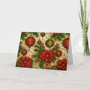 Traditional Stained Glass Look Christmas Florals  Holiday Card
