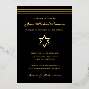 Traditional stripe Bar Mitzvah Star of David Gold