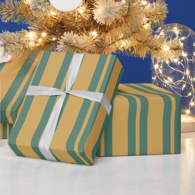 Traditional Stripe Pattern Teal Green and Mustard Wrapping Paper (Holidays)