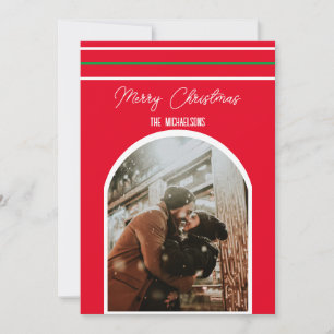 Traditional Stripes Photo Arch Christmas Holiday Card