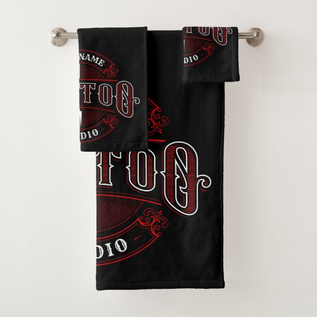Traditional Style ADD NAME Tattoo Studio Shop Bath Towel Set (Insitu)