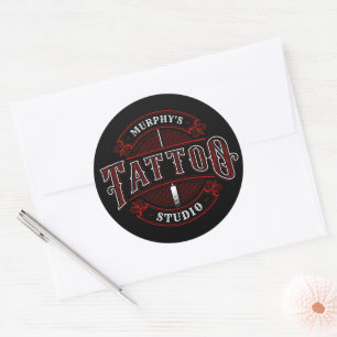 Traditional Style ADD NAME Tattoo Studio Shop Classic Round Sticker