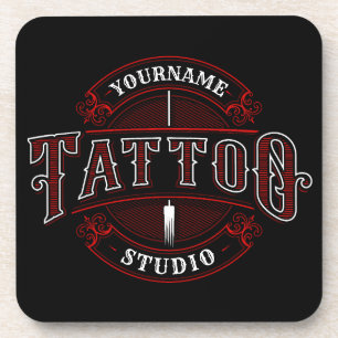 Traditional Style ADD NAME Tattoo Studio Shop Coaster