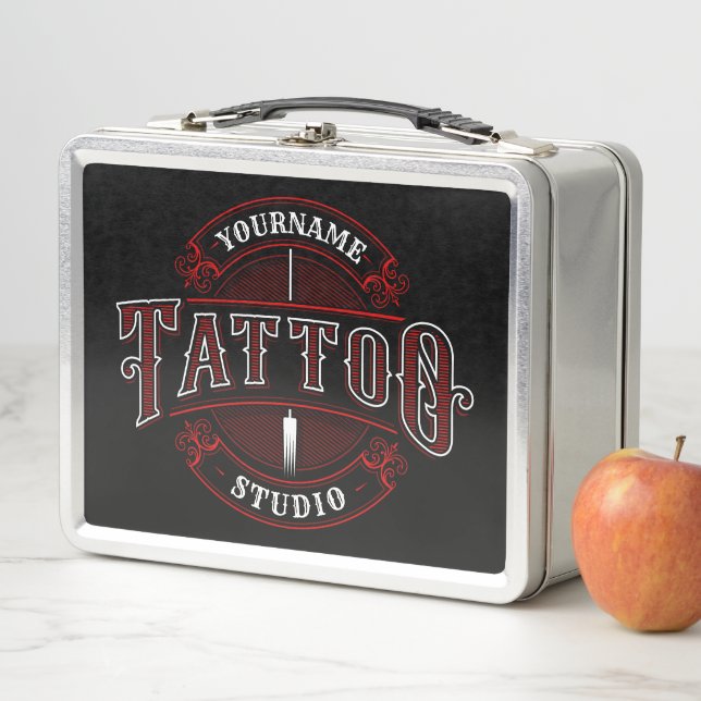Traditional Style ADD NAME Tattoo Studio Shop Metal Lunch Box (In Situ)