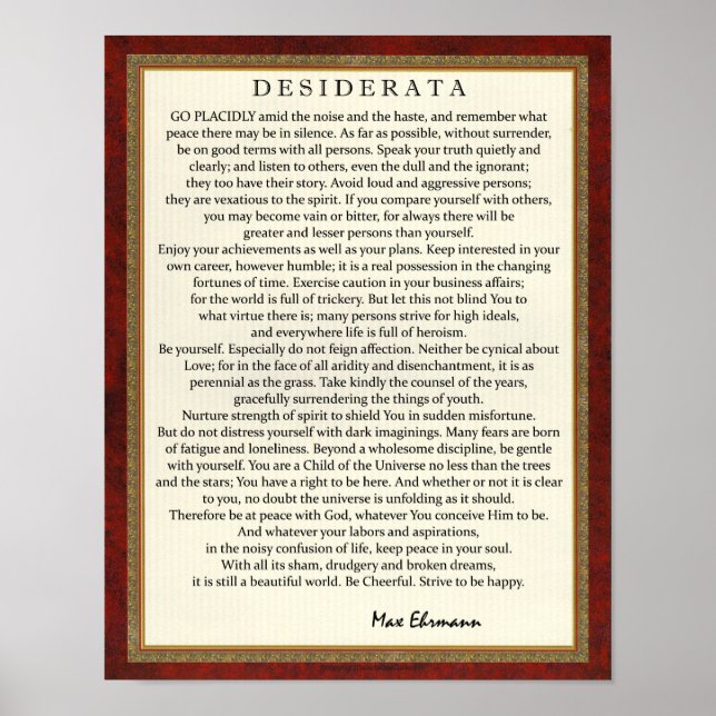 Traditional Style Desiderata Poem by Max Ehrmann Poster (Front)