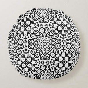 Traditional sunflower batik pattern ornamentscroll round cushion