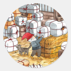 Traditional Swedish Tomten Christmas Watercolor  Classic Round Sticker