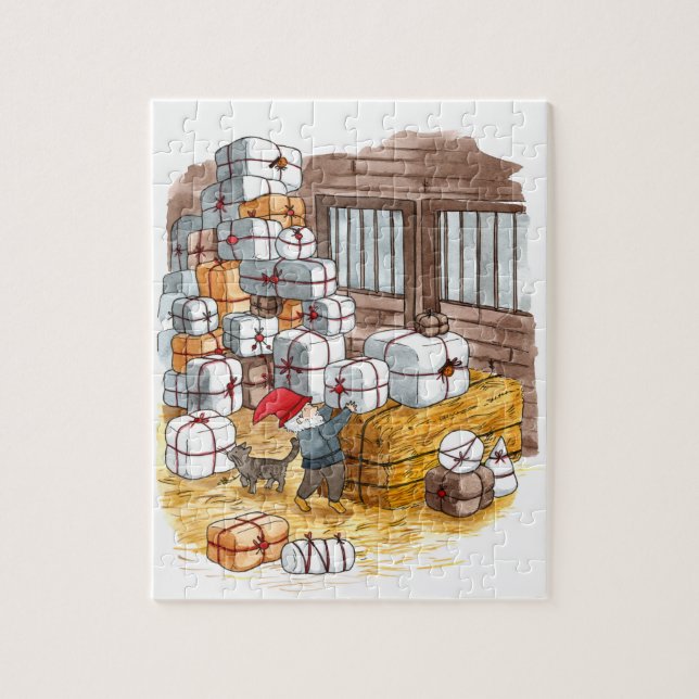 Traditional Swedish Tomten Christmas Watercolor  Jigsaw Puzzle (Vertical)