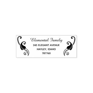 Traditional swirl black and white return address self-inking stamp