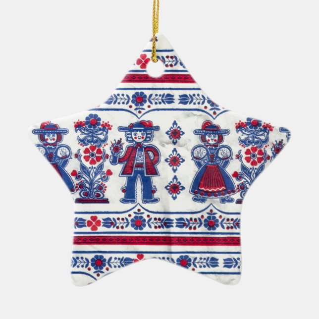 Traditional Swiss Folklore pattern Ceramic Tree Decoration (Front)