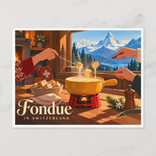 Traditional Swiss Fondue Gathering Gruyères Gift Postcard