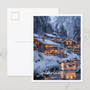 Traditional Swistzerland chalet amidst snowy alps Postcard