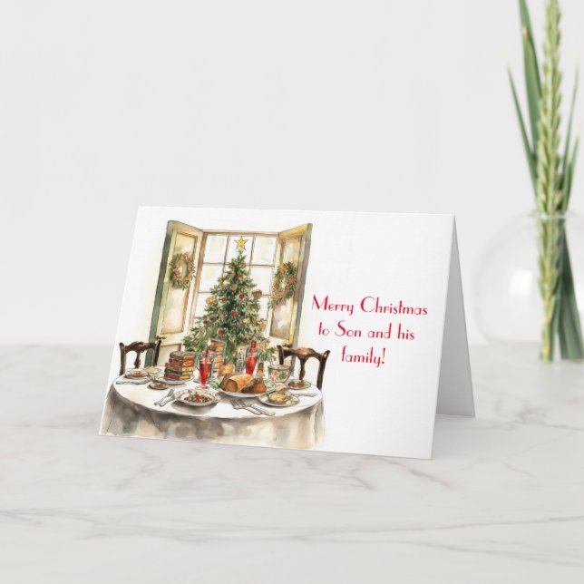 TRADITIONAL TABLE SON AND FAMILY CHRISTMAS CARD (Front)