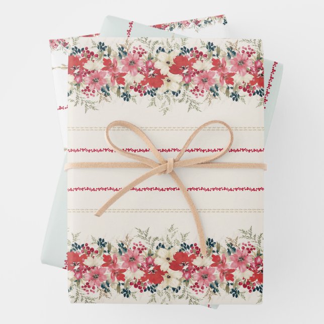 traditional tapestry christmas foliage Holiday Wrapping Paper Sheet (In situ)