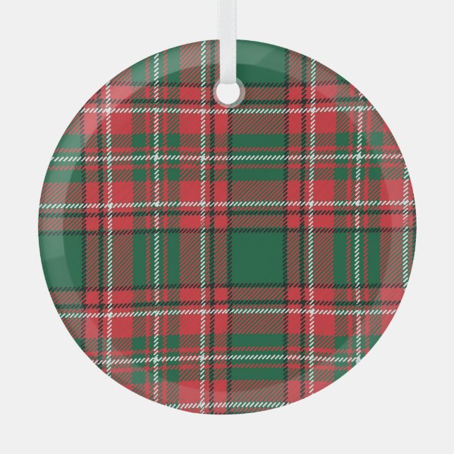 Traditional tartan: red-green plaid pattern. glass tree decoration (Front)