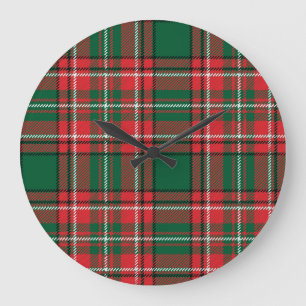 Traditional tartan: red-green plaid pattern. large clock