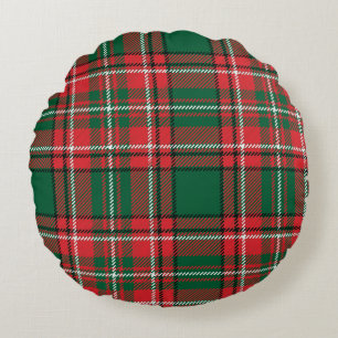 Traditional tartan: red-green plaid pattern. round cushion