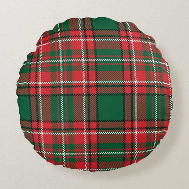 Traditional tartan: red-green plaid pattern. round cushion (Front)