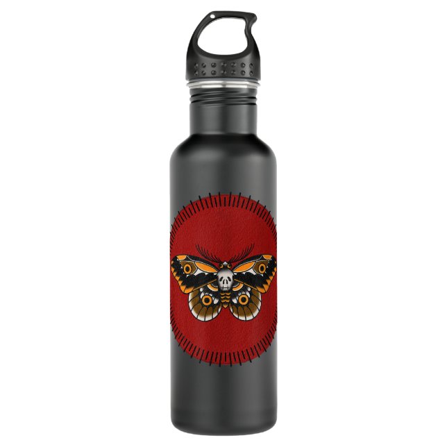 Traditional Tattoo Flash Death’s Head Moth 710 Ml Water Bottle (Front)