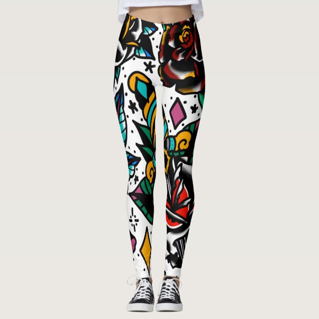Traditional tattoo flash leggings (Front)