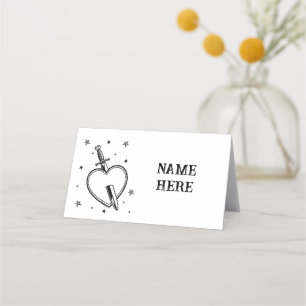 Traditional Tattoo Heart Folded Name Cards Wedding