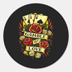 Traditional Tattoo Retro Tattoo Roses Dice Cards V Classic Round Sticker