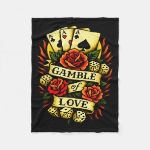 Traditional Tattoo Retro Tattoo Roses Dice Cards V Fleece Blanket