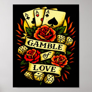 Traditional Tattoo Retro Tattoo Roses Dice Cards V Poster
