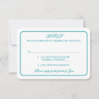 Traditional Teal and White Wedding RSVP Reply