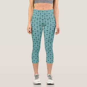 Traditional Teal Green Christmas Trees & Reindeer  Capri Leggings