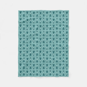 Traditional Teal Green Christmas Trees & Reindeer  Fleece Blanket
