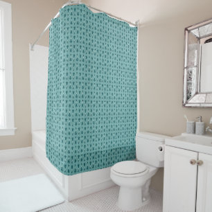 Traditional Teal Green Christmas Trees & Reindeer Shower Curtain