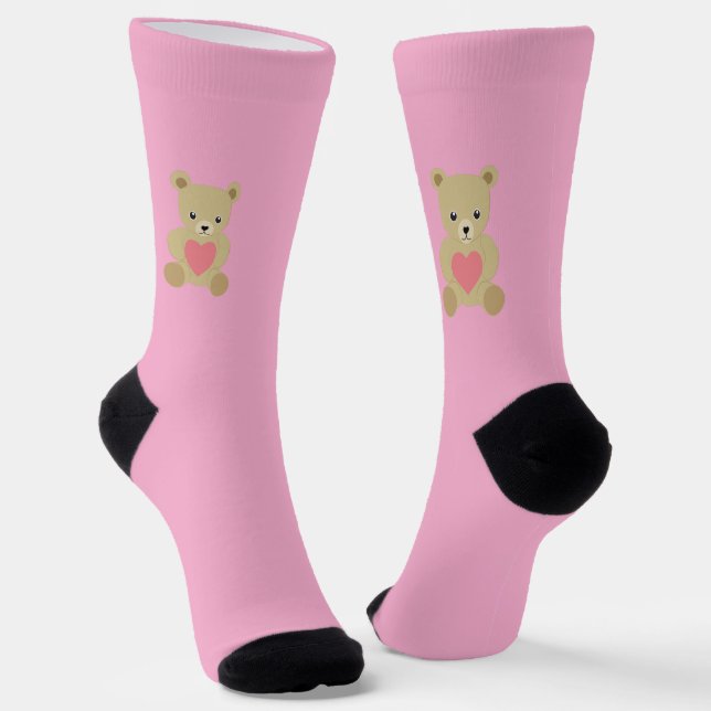 Traditional Teddy Bear Valentine's Day Socks (Angled)