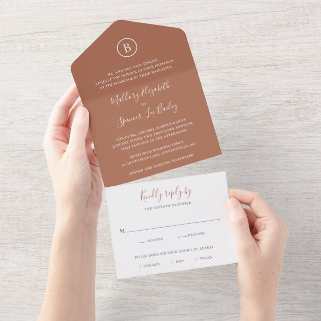 Traditional Terracotta Elegant Wedding All In One Invitation (Tearaway)