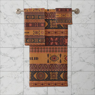 Traditional Terracotta Ethnic Tribal Boho Pattern Bath Towel Set
