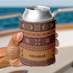 Traditional Terracotta Ethnic Tribal Boho Pattern Can Cooler