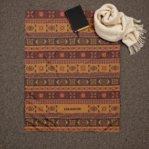 Traditional Terracotta Ethnic Tribal Boho Pattern Fleece Blanket