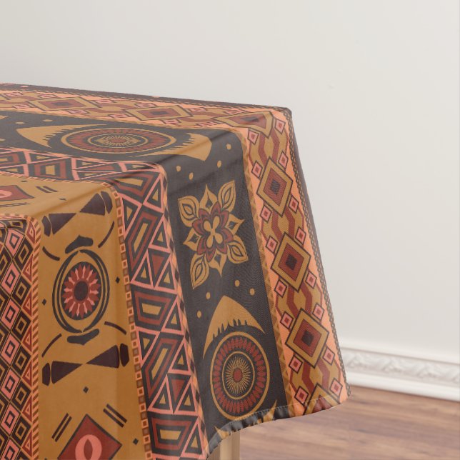 Traditional Terracotta Ethnic Tribal Boho Pattern Tablecloth (In Situ)