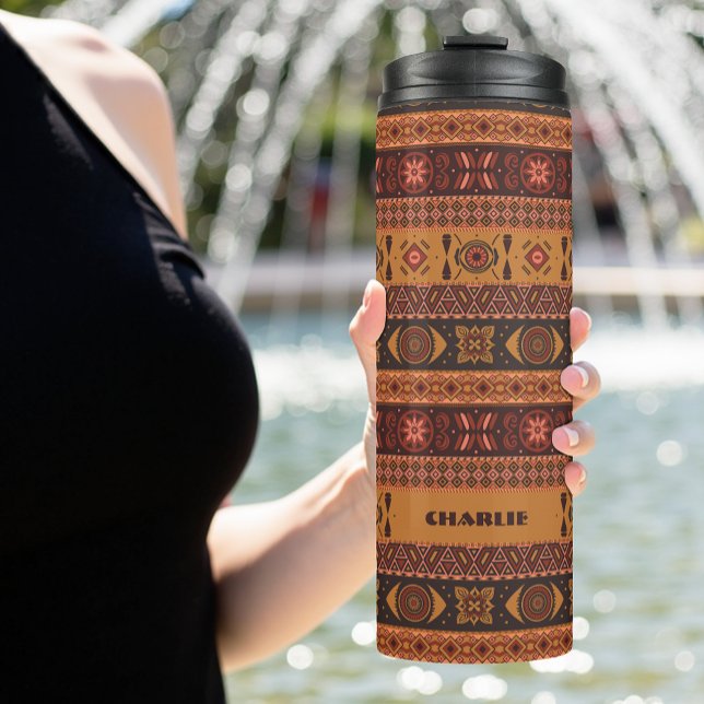 Traditional Terracotta Ethnic Tribal Boho Pattern Thermal Tumbler (Creator Uploaded)