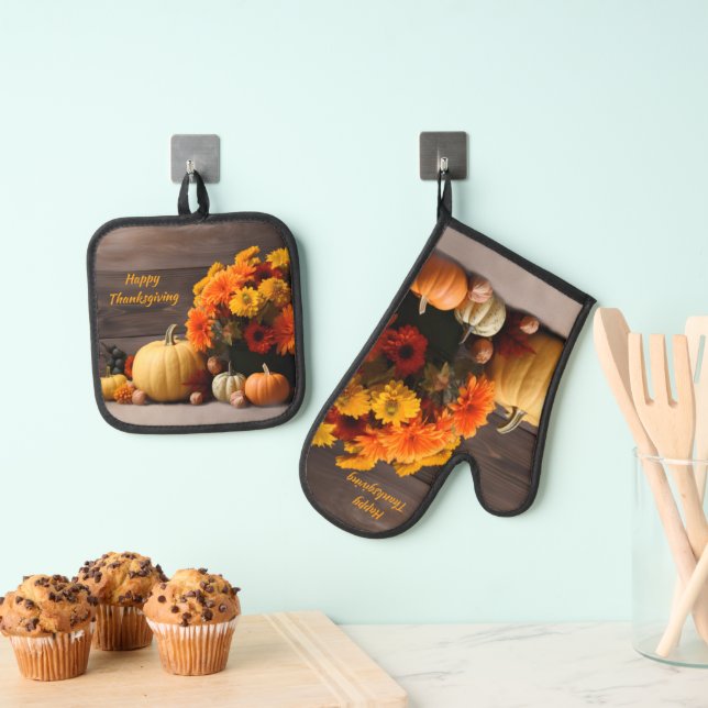 Traditional Thanksgiving Oven Mitt & Pot Holder Set (Insitu(Hanging))