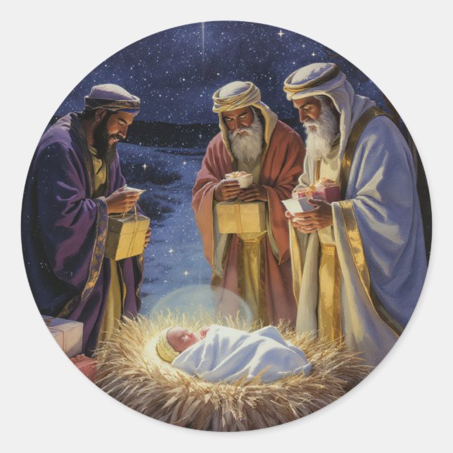 Traditional Three Wise Men Nativity Classic Round Sticker (Front)