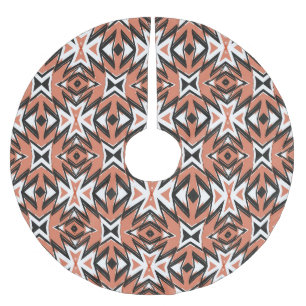 Traditional tile, ethnic coral geometric. brushed polyester tree skirt