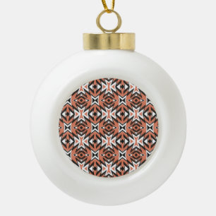 Traditional tile, ethnic coral geometric. ceramic ball christmas ornament