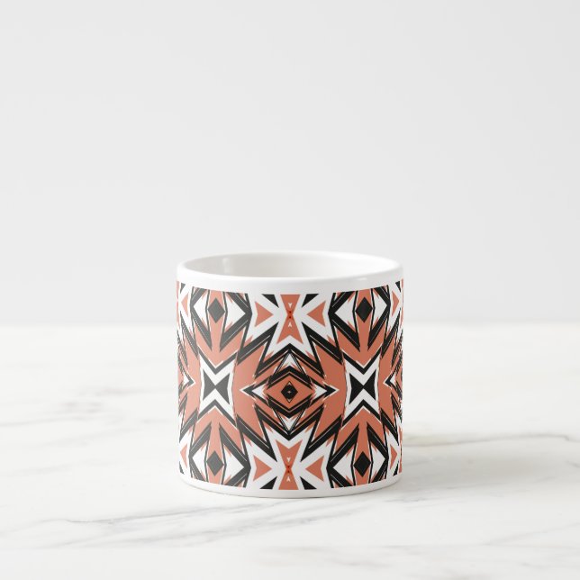 Traditional tile, ethnic coral geometric. espresso cup (Front)