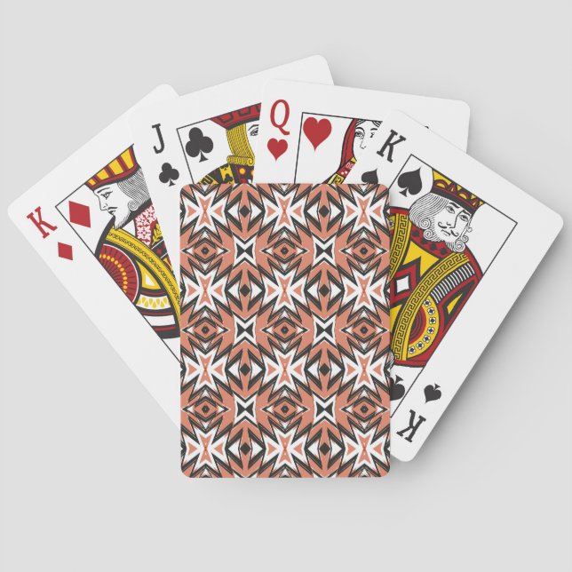 Traditional tile, ethnic coral geometric. playing cards (Back)