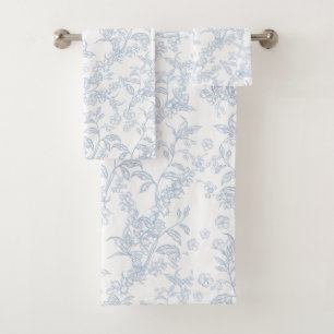 Traditional Toile-De-Jouy Chinoiserie Pattern Bath Towel Set