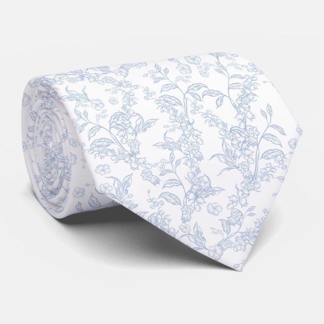 Traditional Toile-De-Jouy Chinoiserie Pattern  Tie (Rolled)
