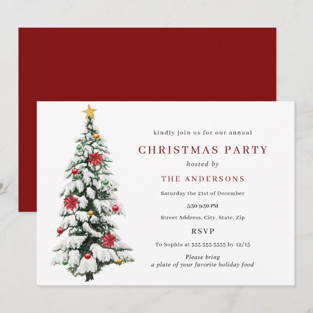 Traditional Tree Christmas Party Invitation (Front/Back)