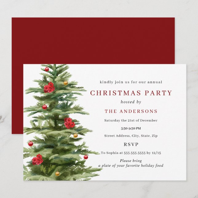 Traditional Tree Decoration Christmas Party Invitation (Front/Back)